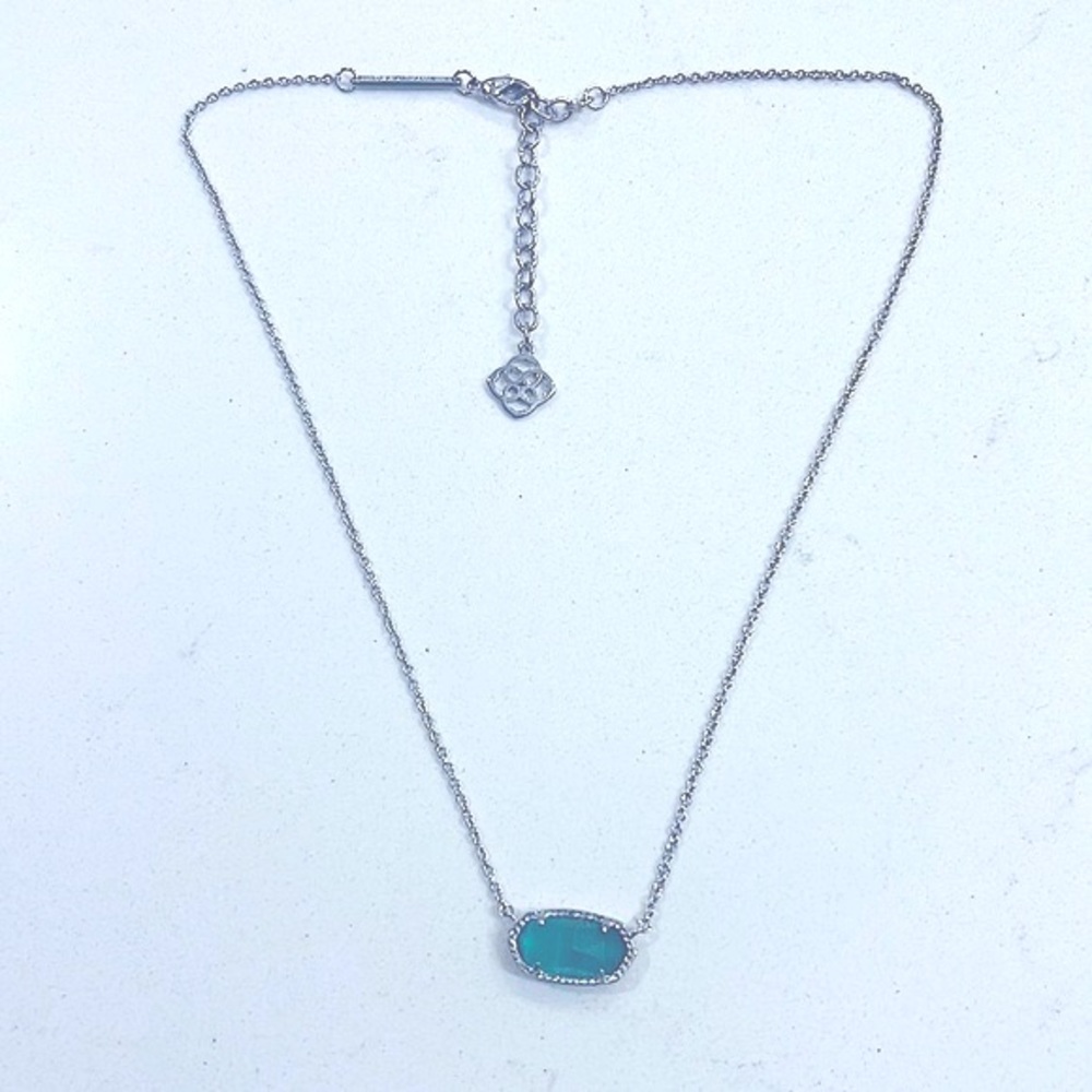 Kendra Scott Elisa Green Cat's Eye Rhodium Necklace